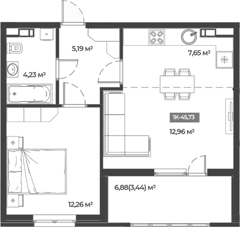 Продается 1-комн. квартира, 42.29 м²