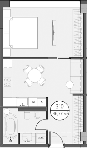 Планировка 46.77 м²