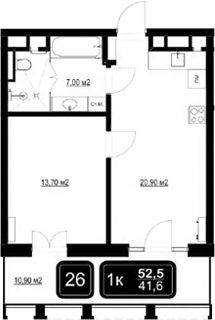 Планировка 41.6 м²