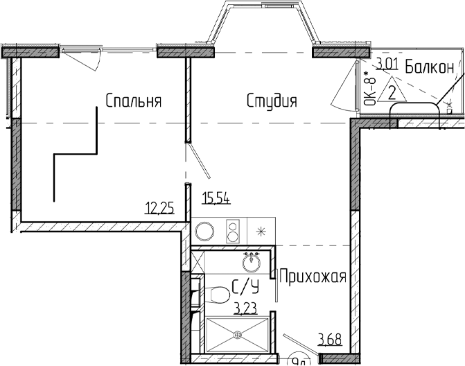 Планировка 33.29 м²