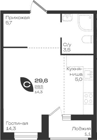 Планировка 28.5 м²