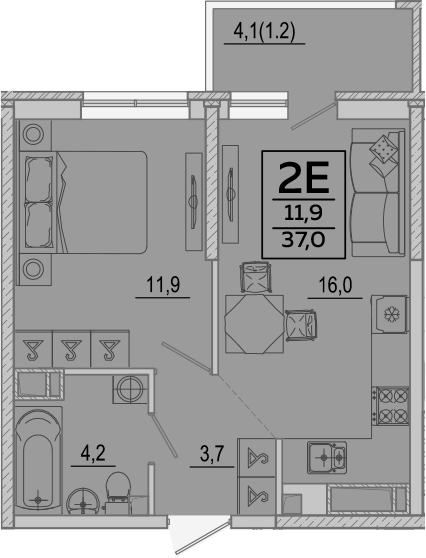 Планировка 35.8 м²