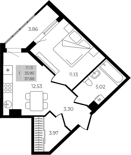 Планировка 35.95 м²