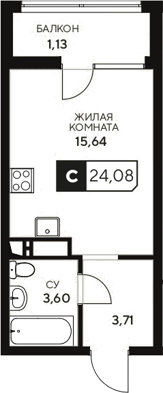 Студия · 22.95 м²