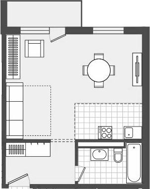 Планировка 43.8 м²