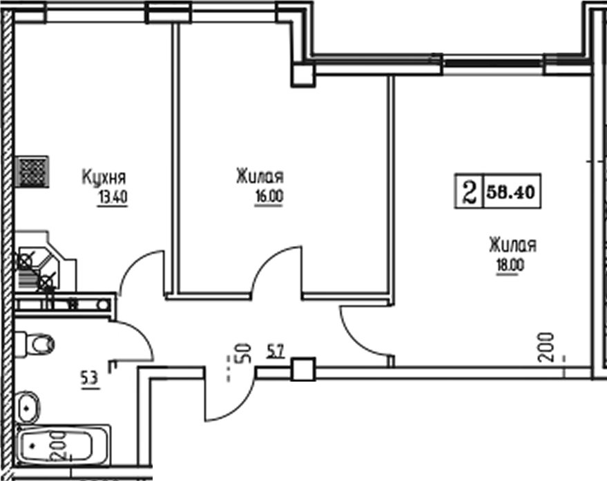 Планировка 58.36 м²