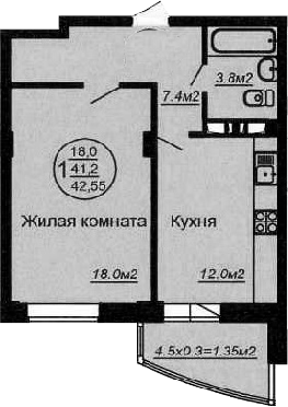 Планировка 43.75 м²
