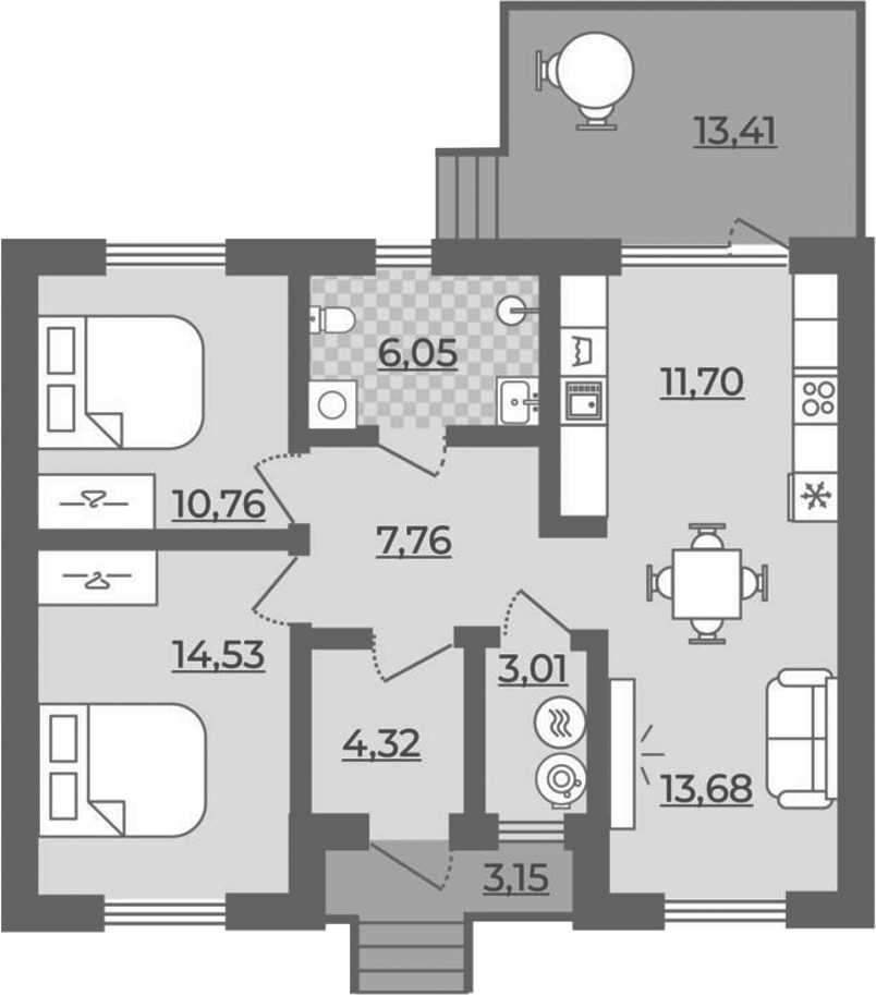 Планировка 76.59 м²
