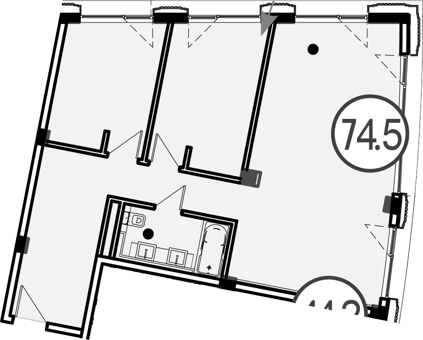 Продается 1-комн. квартира, 74.5 м²