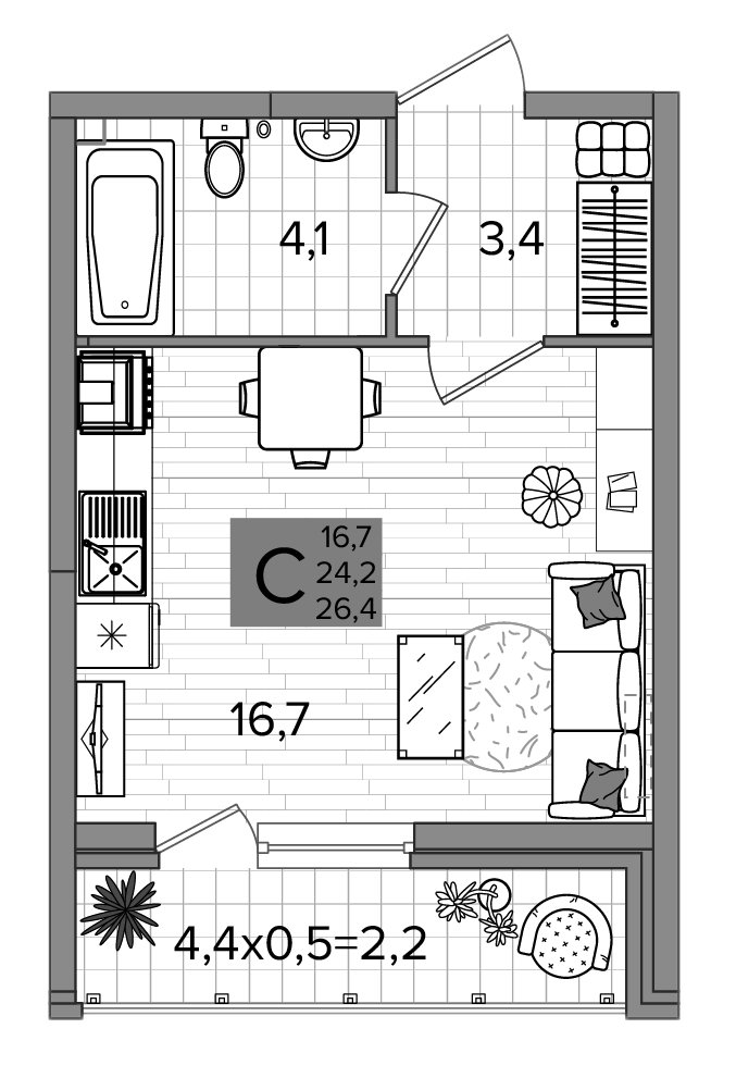 Планировка 24.2 м²