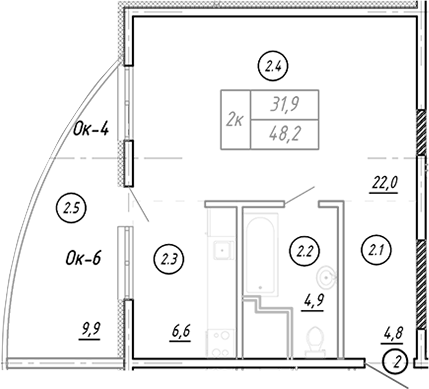 Планировка 39.8 м²