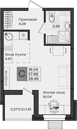 Планировка 27.88 м²