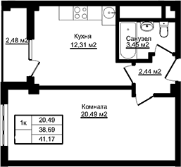 Планировка 38.69 м²