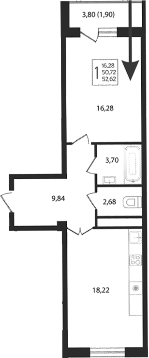 Планировка 50.72 м²