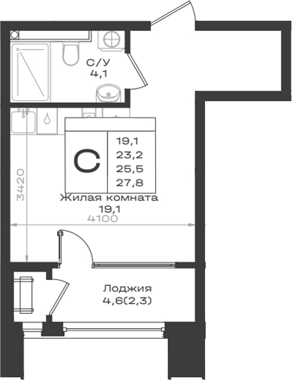 Планировка 23.2 м²