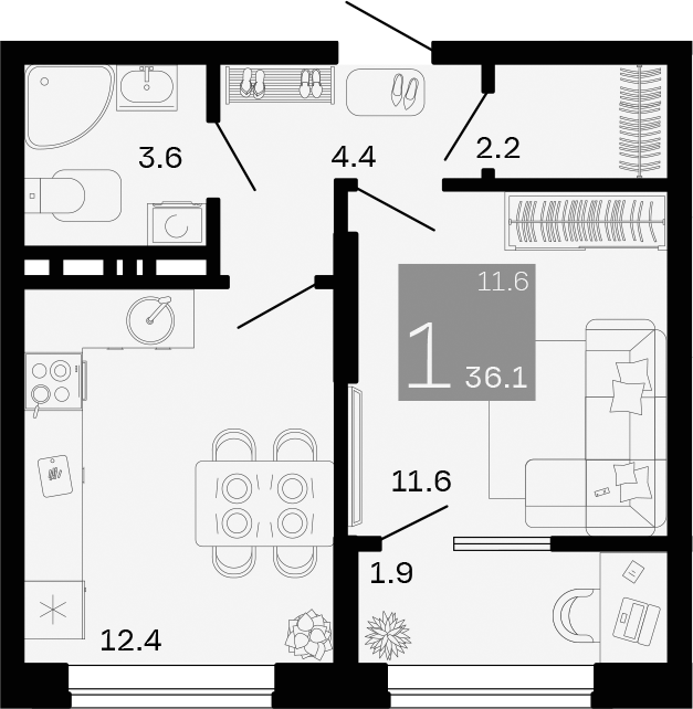 Планировка 34.2 м²