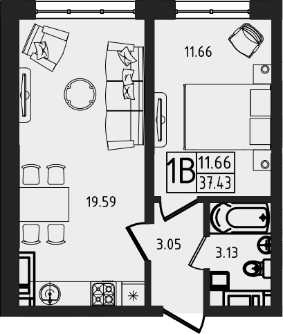 Планировка 37.43 м²