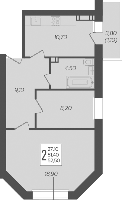 Продается 2-комн. квартира, 51.4 м²