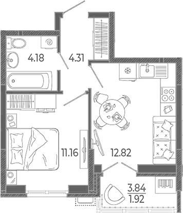 Планировка 32.47 м²