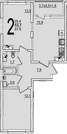 Планировка 51.9 м²