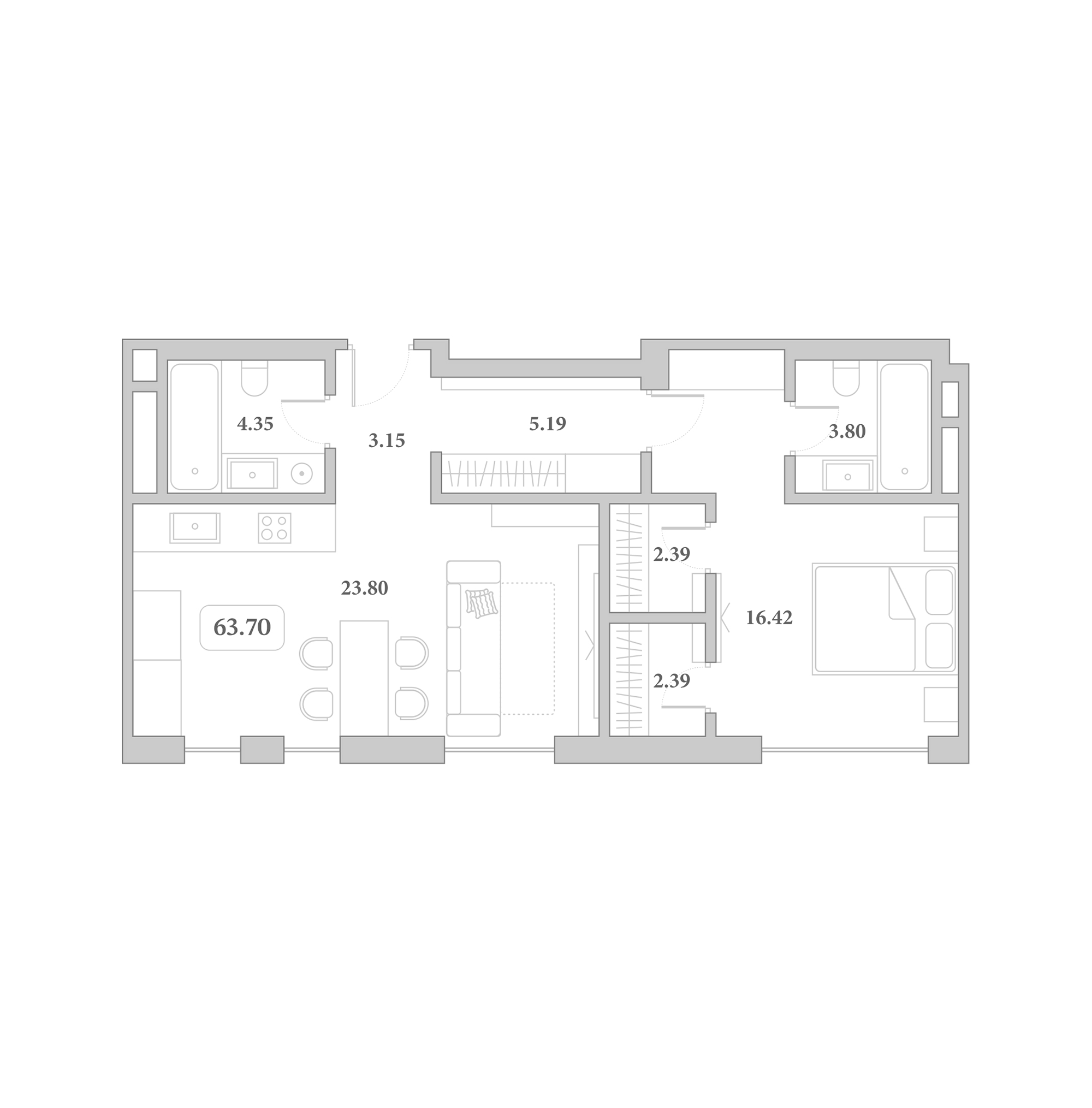 Продается 2-комн. квартира, 63.7 м²