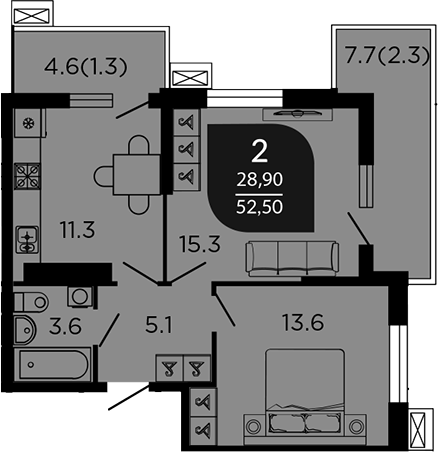 Планировка 50.5 м²
