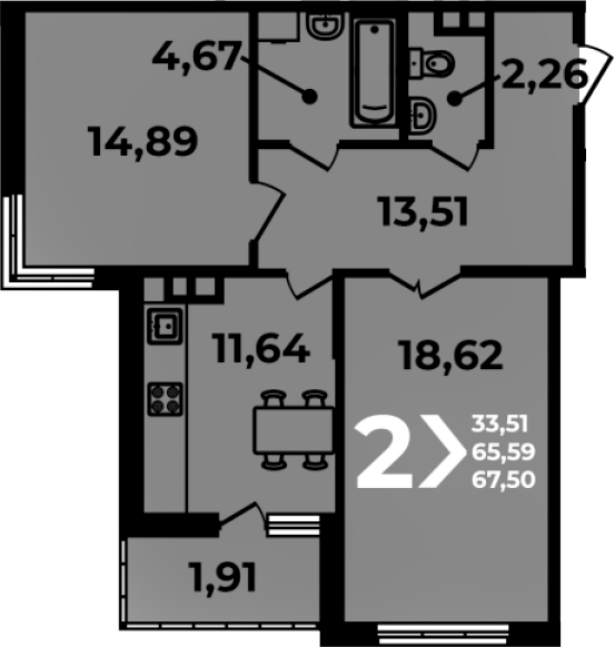 Продается 2-комн. квартира, 65.59 м²