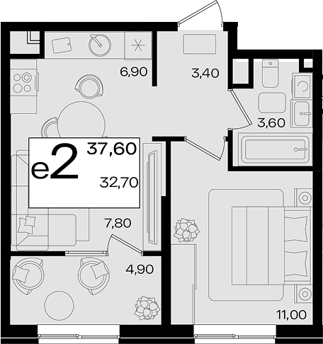Планировка 32.7 м²
