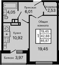 Планировка 42.9 м²
