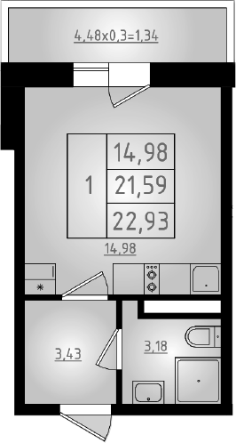 Планировка 21.59 м²