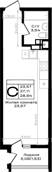 Планировка 27.11 м²