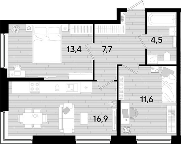 Продается 2-комн. квартира, 54.1 м²
