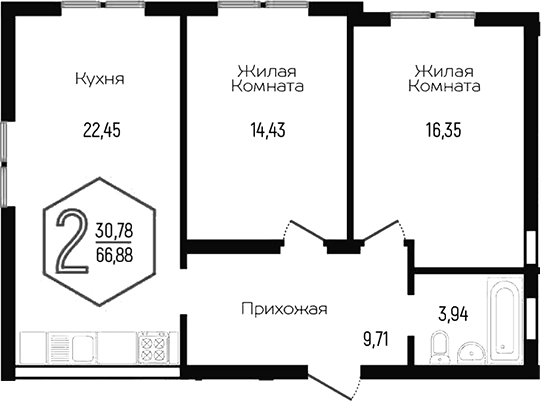 Планировка 66.88 м²