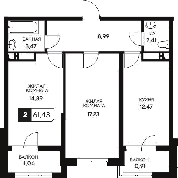Продается 2-комн. квартира, 59.46 м²
