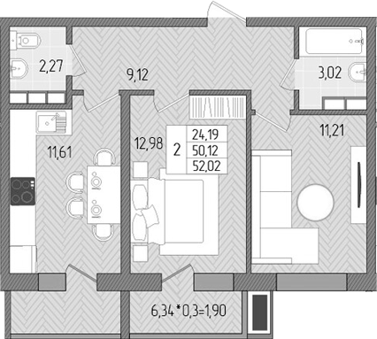 Продается 2-комн. квартира, 50.12 м²