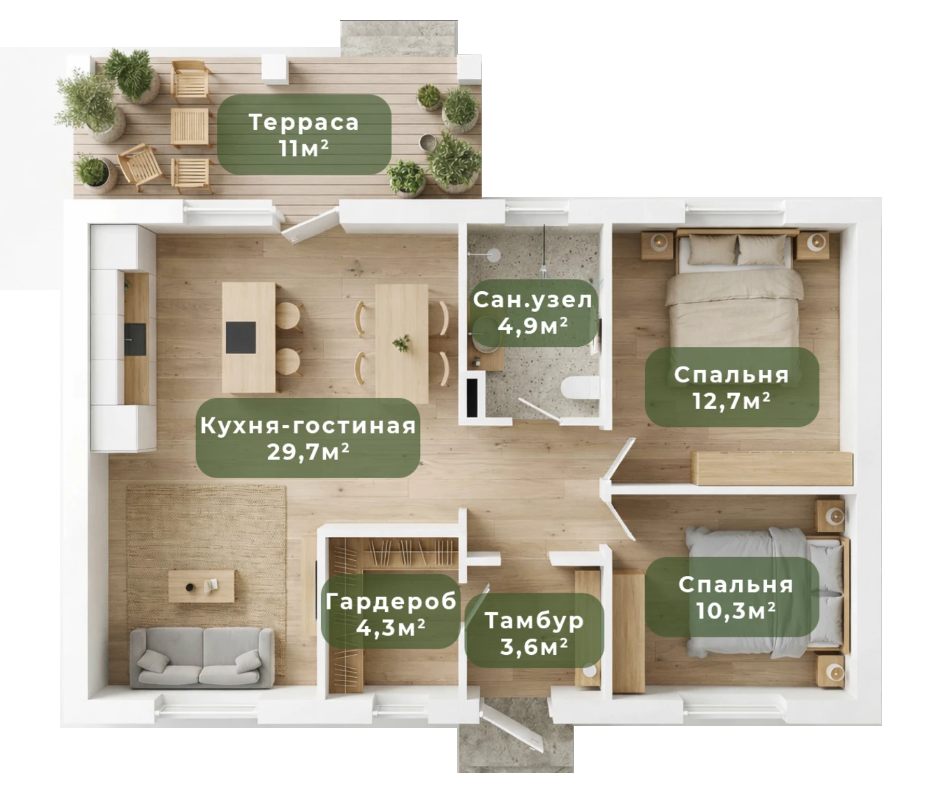 Планировка 68.9 м²