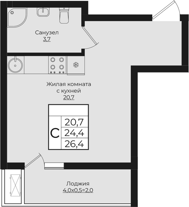Планировка 24.4 м²