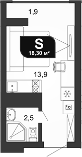 Студия · 16.4 м²