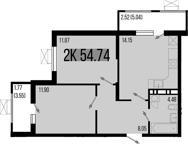 Продается 2-комн. квартира, 50.45 м²