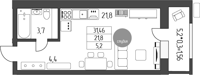 Планировка 29.9 м²