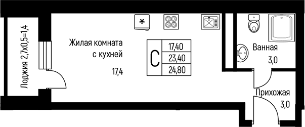 Планировка 23.4 м²