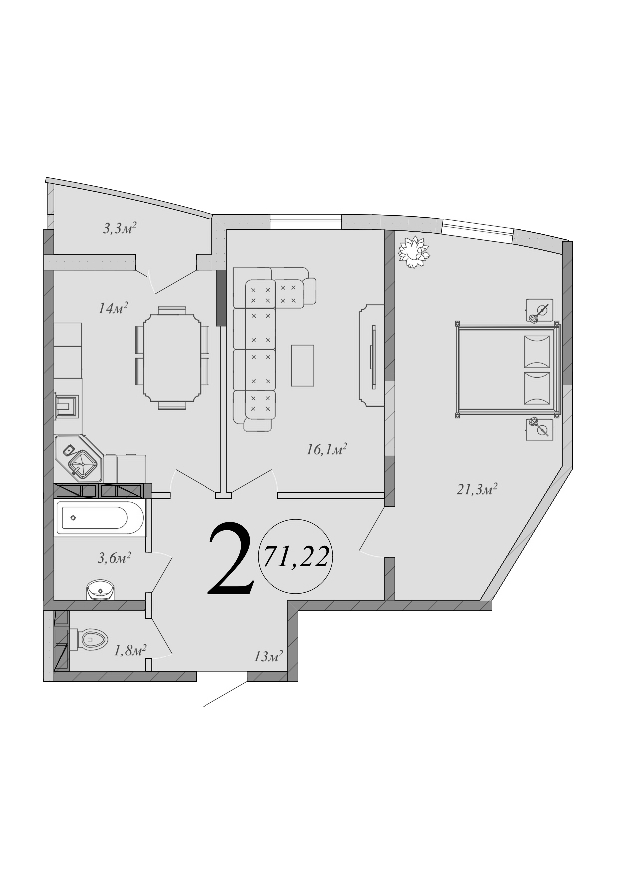 Планировка 69.57 м²