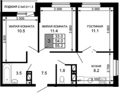 Продается 3-комн. квартира, 54 м²