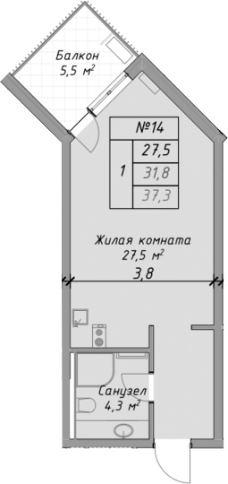 Студия · 31.8 м²