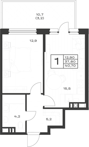 Планировка 38.6 м²