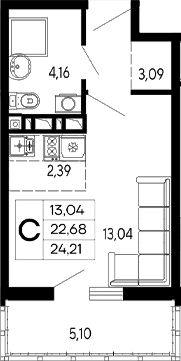 Планировка 22.68 м²