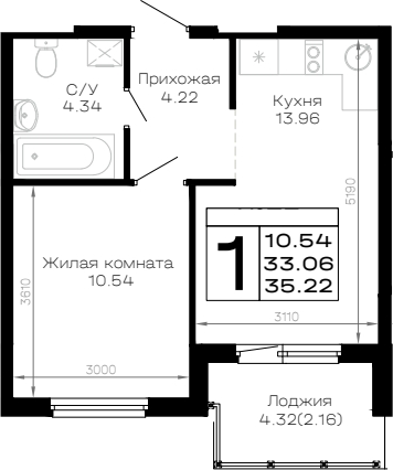 1-комн. · 33.06 м²