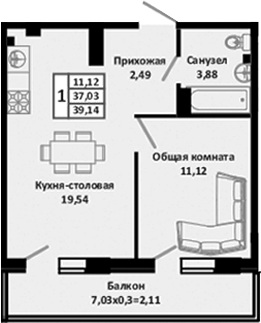 Продается 2-комн. квартира, 37.03 м²