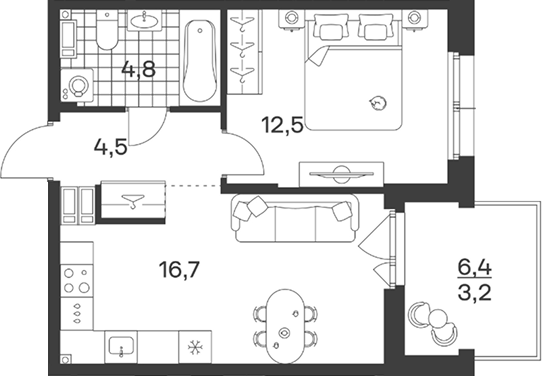 Планировка 38.5 м²