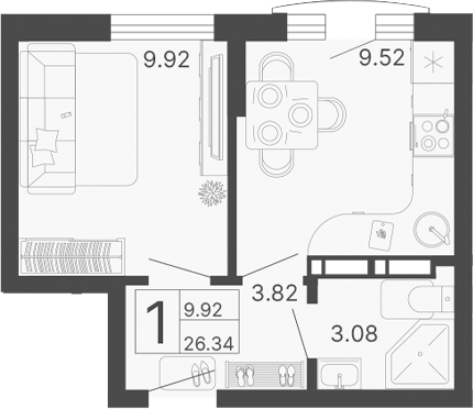 Планировка 26.34 м²